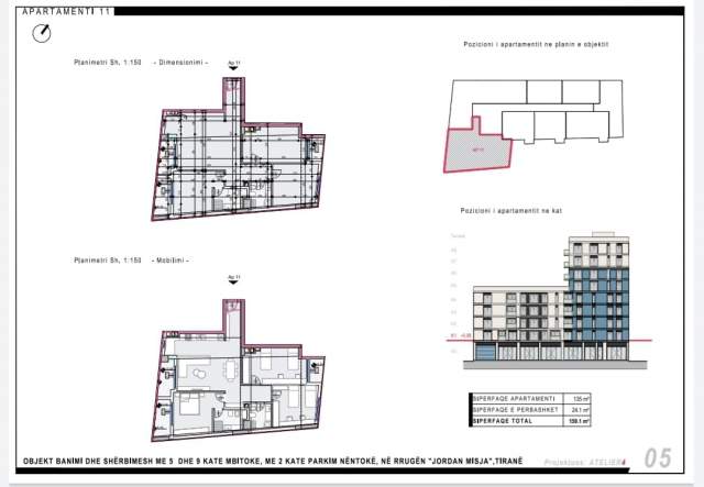 Tirane, shitet apartament 3+1 Kati 0, 160 m² 1.400 Euro/m2 (BULEVARDI I RI)