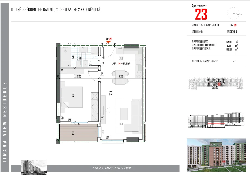 Tirane, shes apartament 1+1 Kati 4, 66 m² 69.300 € (Paskuqan)
