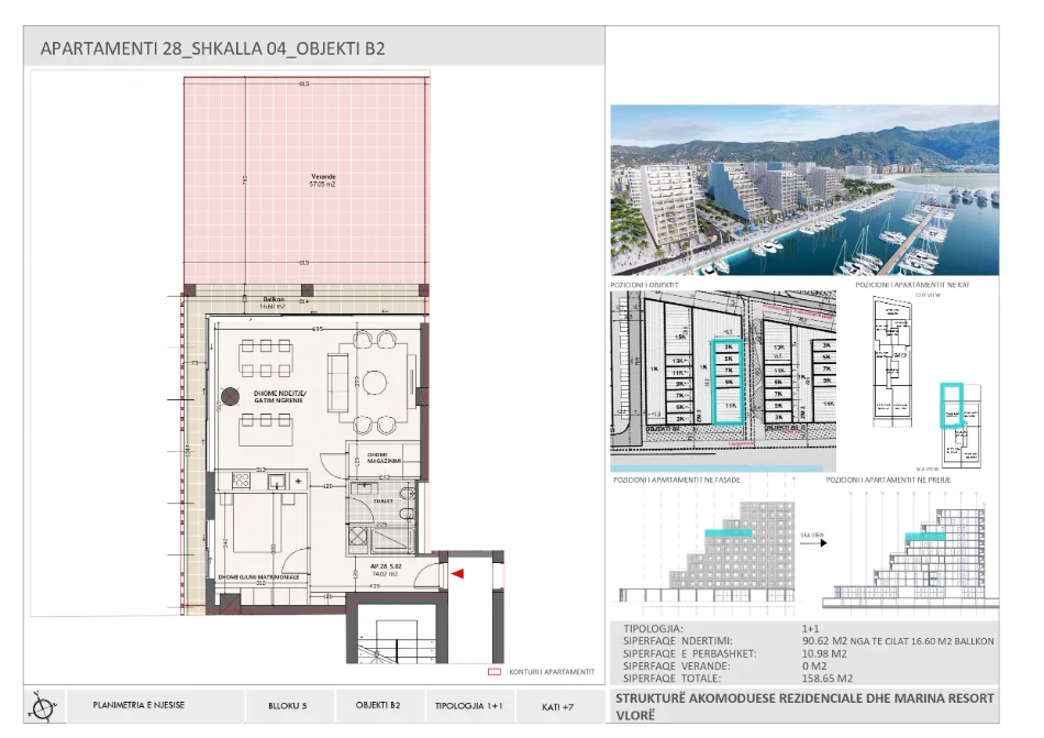 Vlore, shitet apartament 1+1+Ballkon Kati 7, 158 m² 481.714 € (Vlora Marine)