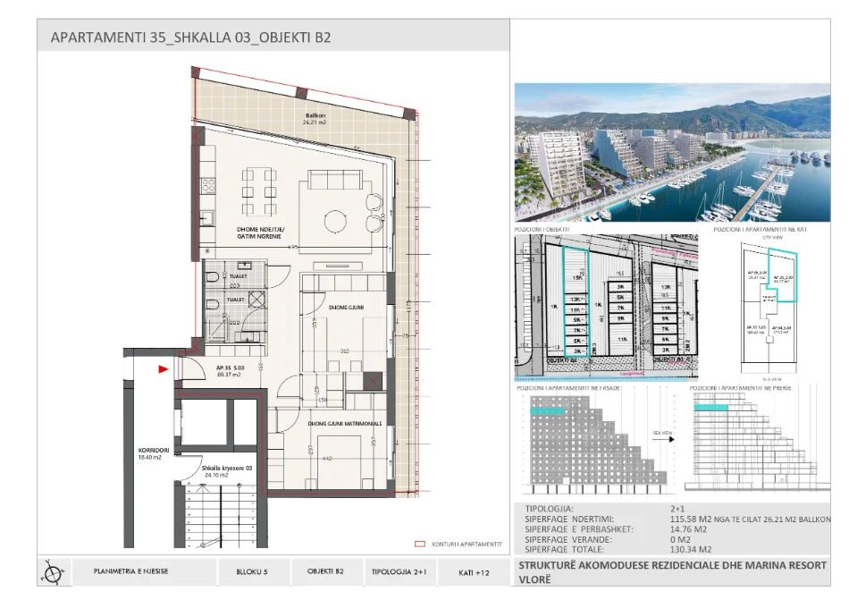 Vlore, shitet apartament 2+1 Kati 12, 130 m² 585.113 € (Vlora Marina)
