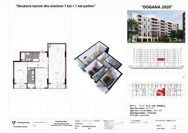 Tirane, shes apartament 2+1+BLK Kati 2, 114 m² 97.410 Euro (Zona e Doganes)