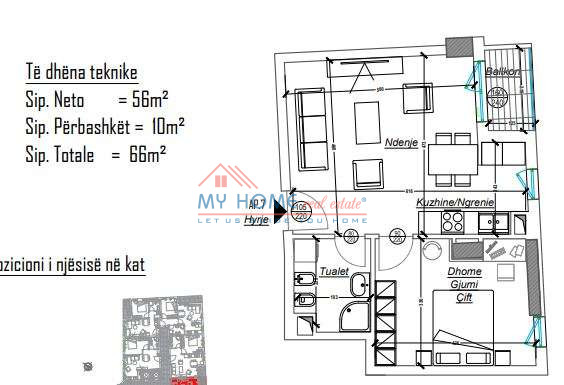 Tirane, shitet apartament 1+1+Ballkon Kati 2, 66 m² 99.000 € (Ali Demi)