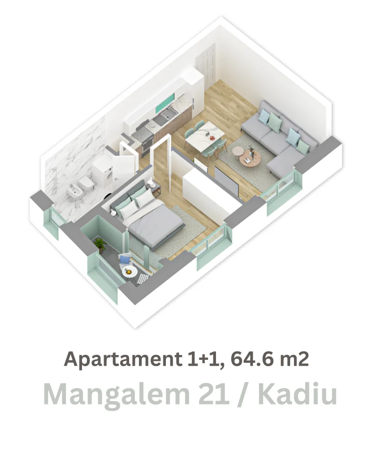 Tirane, shitet apartament 1+1+Ballkon Kati 8, 65 m² 91.000 € (Rruga Pasho Hysa, Ali Demi)