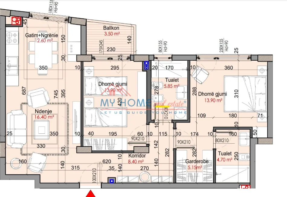 Tirane, shitet apartament 2+1+Ballkon Kati 2, 96 m² 239.000 € (Rruga e Dibres)