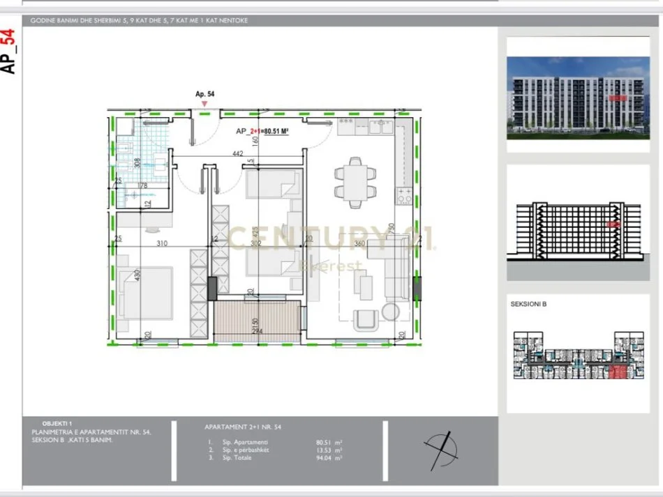 Tirane, shes 2+1 Kati 5, 94 m² 70.530 € 