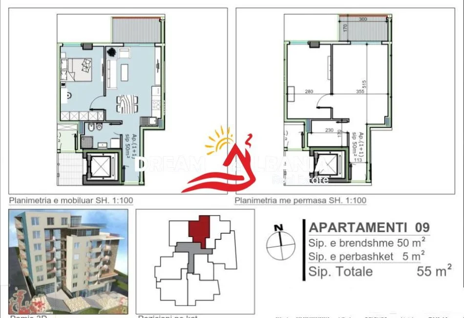 Sarande, shitet apartament 1+1 Kati 5, 54 m² 81.000 € (ne Qytet prane Portit ne Sarande)