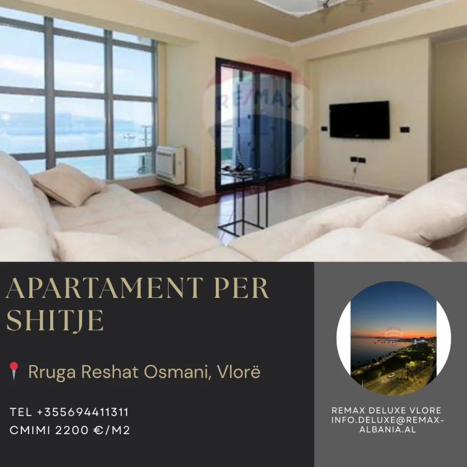 Vlore - Lungomare, shitet apartament 2+1 Kati 7, 144 m² (Rruga Reshat Osmani, Vlore)