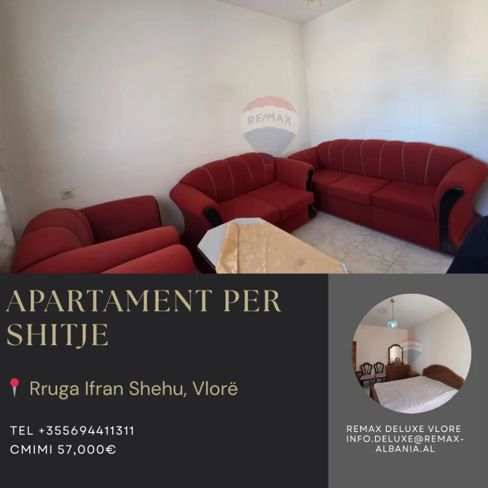 Vlore, shitet apartament 1+1 Kati 2, 64 m² 57.000 € (Lagjja Topana, pranë Bashkisë Vlorë)