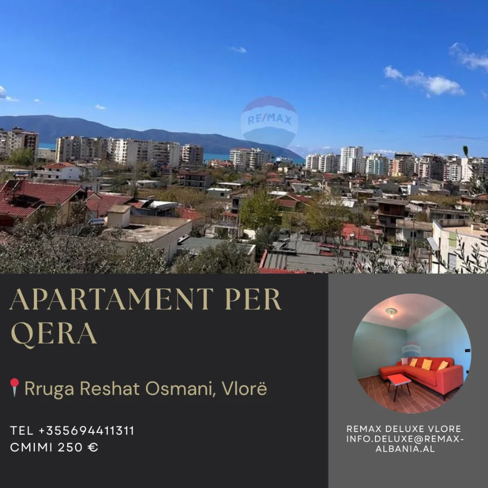 Vlore, jepet me qera apartament 1+1 Kati 1, 65 m² 250 € (Rruga Reshat Osmani)