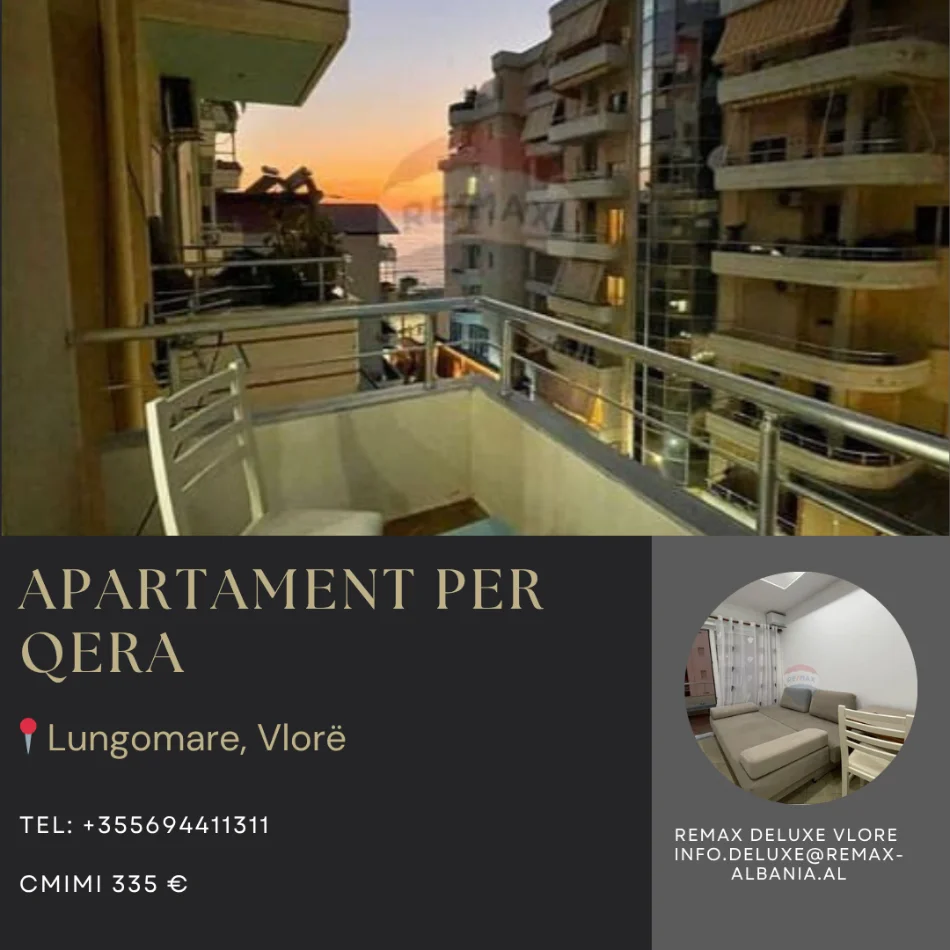 Vlore - Lungomare, jepet me qera apartament 1+1 Kati 5, 60 m² 335 € (Lungomare, Vlorë)