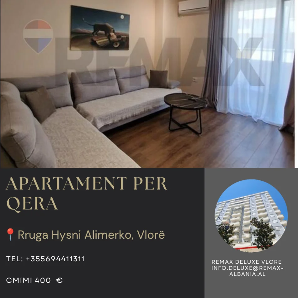 Vlore, jepet me qera apartament 1+1+Ballkon Kati 10, 85 m² 400 € (Rruga Hysni Alimerko, pranë zonës së Shtëpisë së Oficerëve)