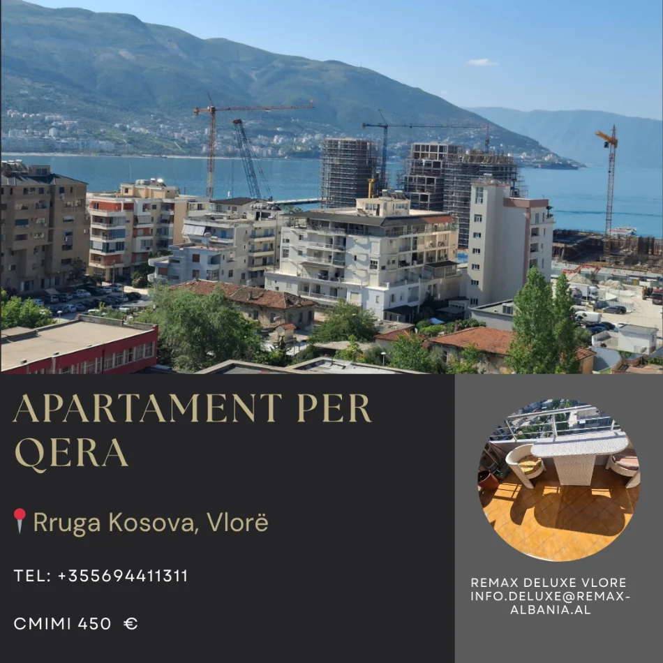 Vlore - Lungomare, jepet me qera apartament 1+1+Ballkon Kati 10, 75 m² 450 € (Rruga Kosova, Skele, Vlore)