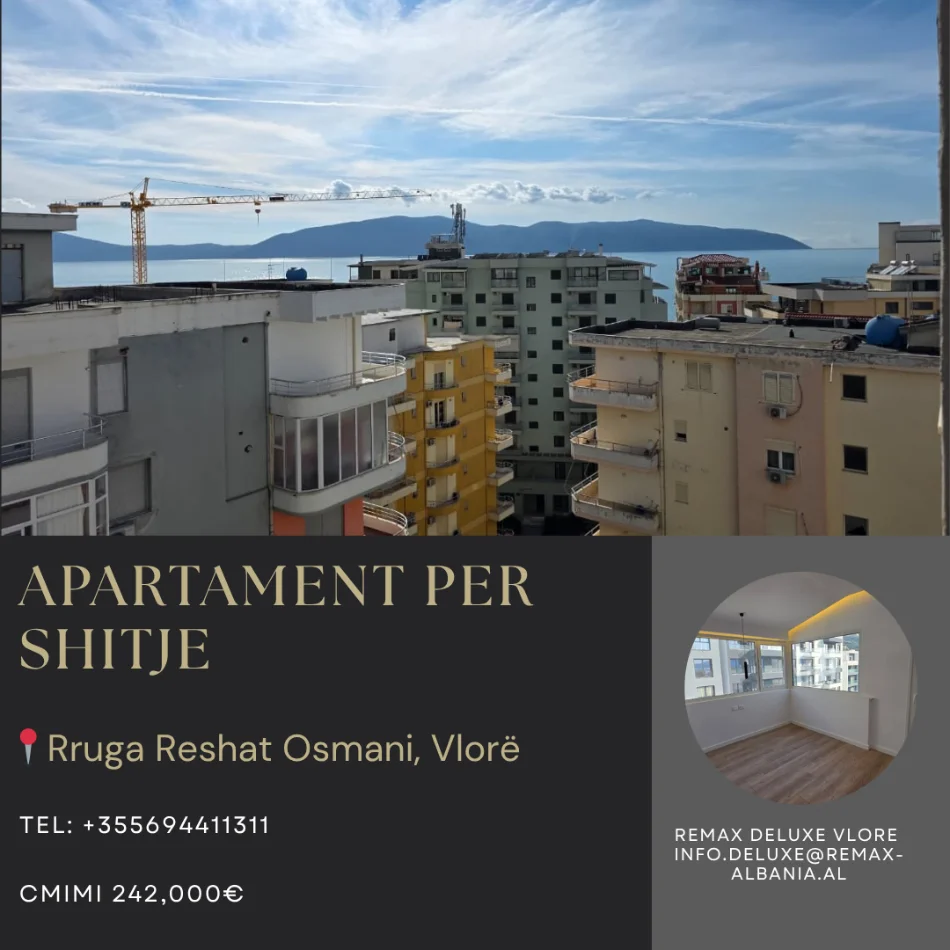 Vlore - Lungomare, shitet apartament 2+1+Ballkon Kati 10, 110 m² (Rruga Reshat Osmani, pran shkolles se Marines, Vlore)