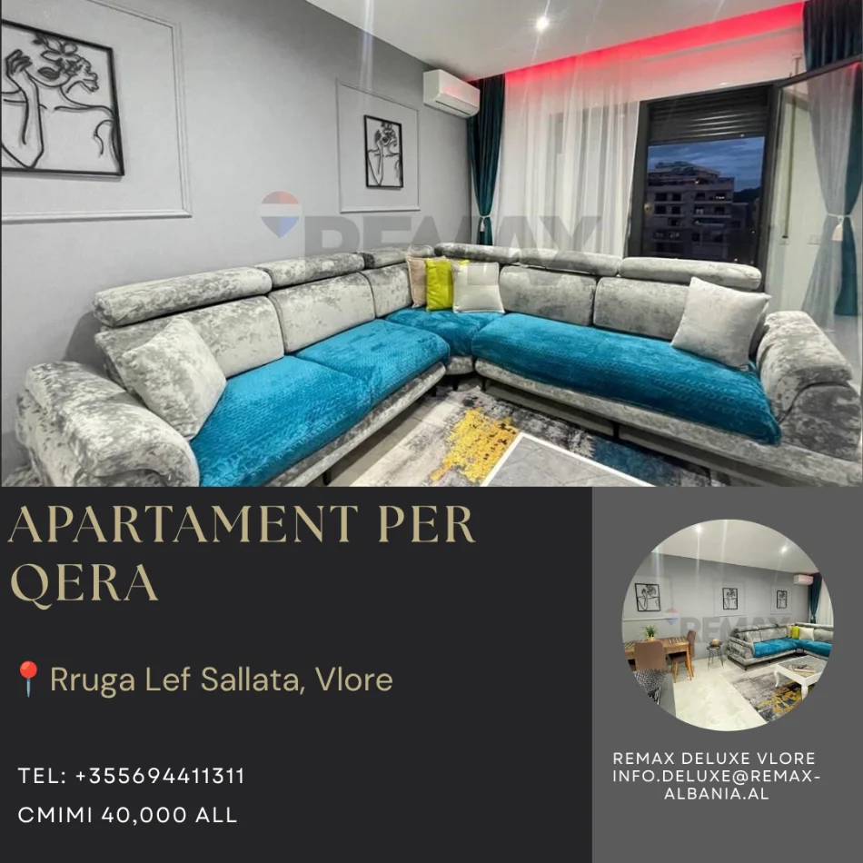 Vlore, jepet me qera apartament 1+1+Ballkon Kati 8, 79 m² 430 € (Rruga Lef Sallata, pran Shkolles se Muzikes, vlore)