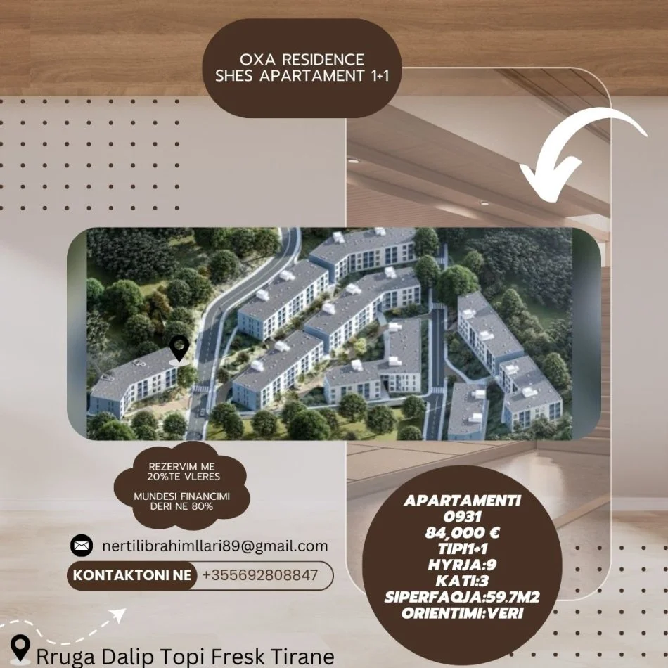 Tirane, shes apartament 1+1+Ballkon Kati 3, 60 m² 84.000 € (Rruga Dalip Topi Fresk Tirane)