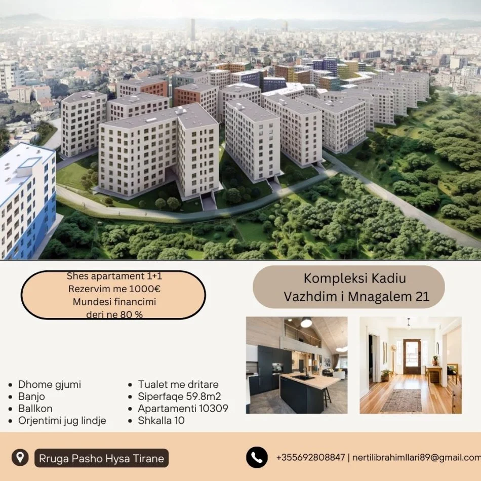 Tirane, shes apartament 1+1+Ballkon Kati 3, 60 m² 84.000 € (Rruga Pasho Hysa Tirane)