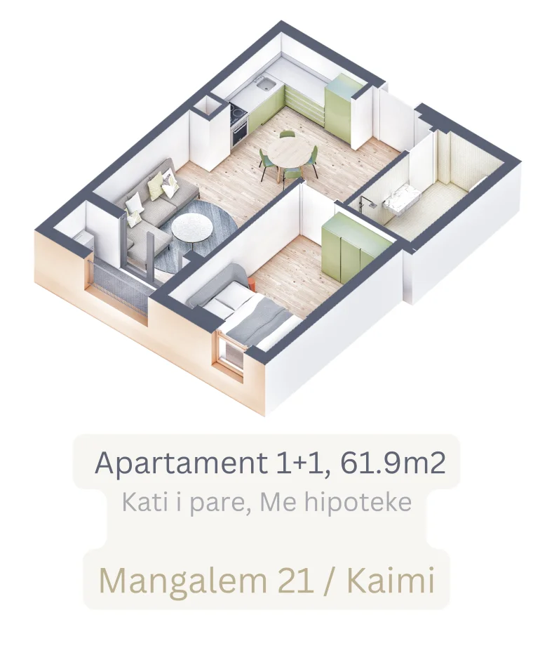 Tirane, shitet apartament 1+1 Kati 0, 62 m² 75.000 € (Rruga Ali Demi)