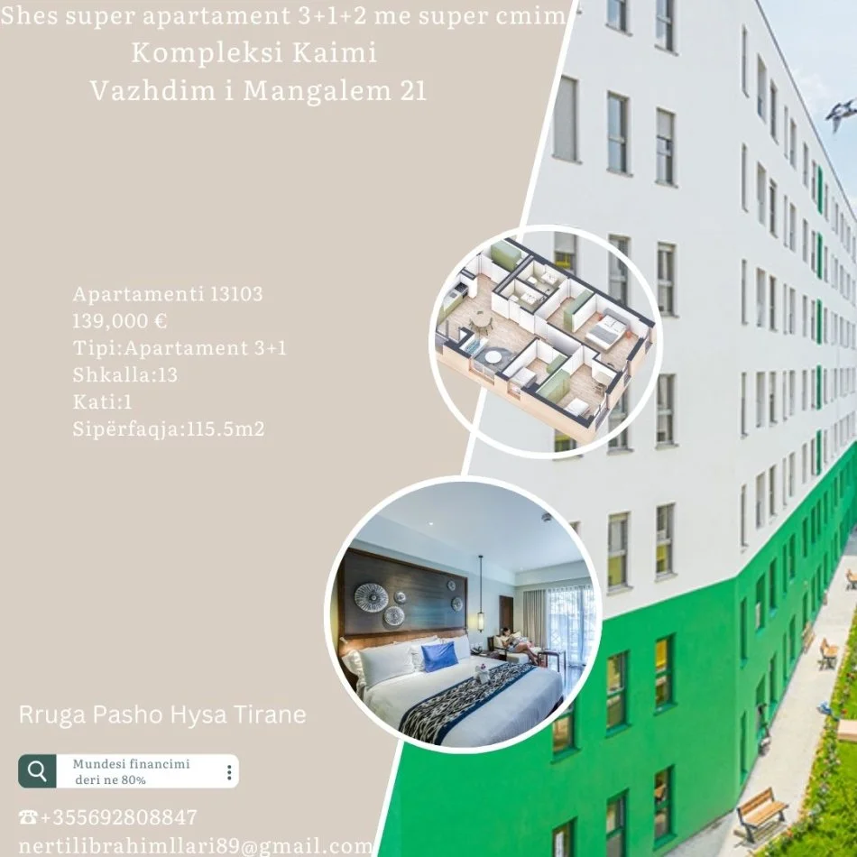 Tirane, shes apartament 3+1+Ballkon Kati 0, 115 m² 139.000 € (Rruga Pasho Hysa Tirane)