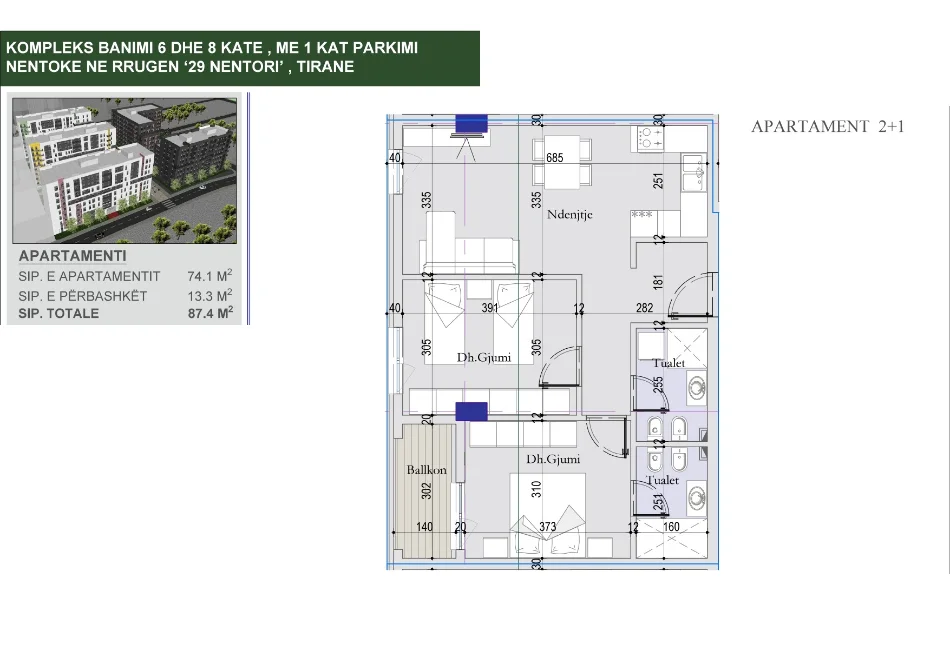 shes apartament 2+1+Ballkon , 88 m² 115.001 € (Sheshi Shqiponja)