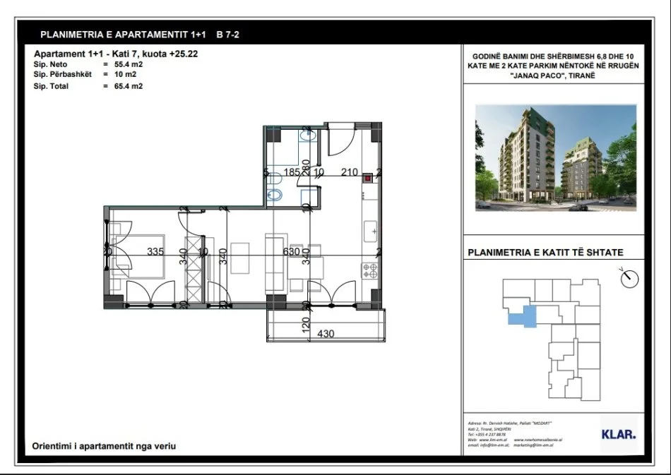 Tirane, shitet apartament 1+1 Kati 7, 65 m² 111.180 € (Rr. Javer Malo)