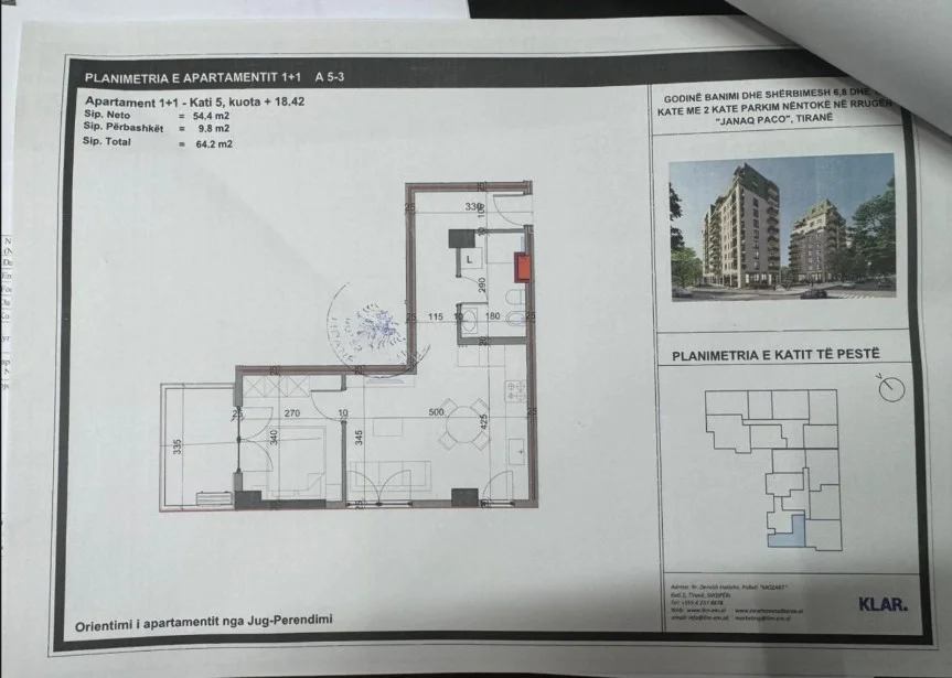 Tirane, shes apartament 1+1 Kati 5, 64 m² 109.140 € 
