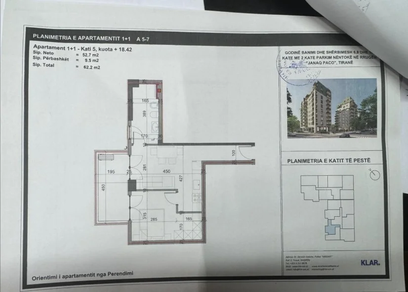 Tirane, shitet apartament 1+1 Kati 5, 62 m² 105.740 € (Rr. Javer Malo)