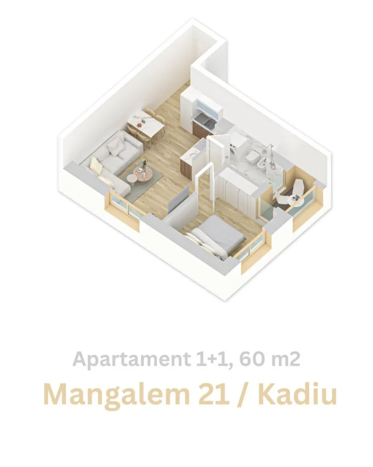 Tirane, shitet apartament 1+1+Ballkon Kati 8, 60 m² 84.000 € (Rruga Pasho Hysa, Ali Dem)