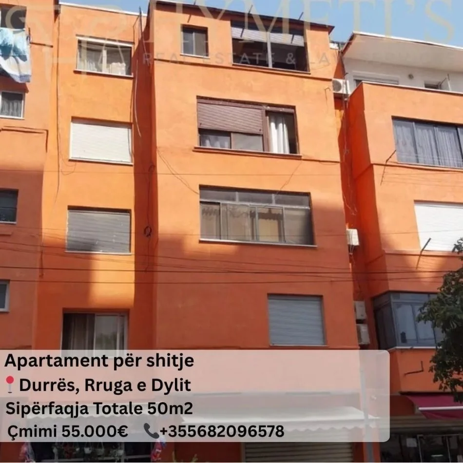 Durres, shitet apartament 1+1 Kati 3, 50 m² 55.000 € (Durres, Rruga e Dylit)