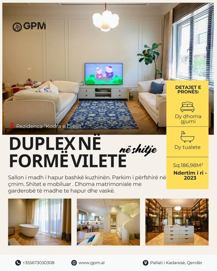 Tirane, shitet apartament duplex 3+1 , 187 m² 480.000 € .