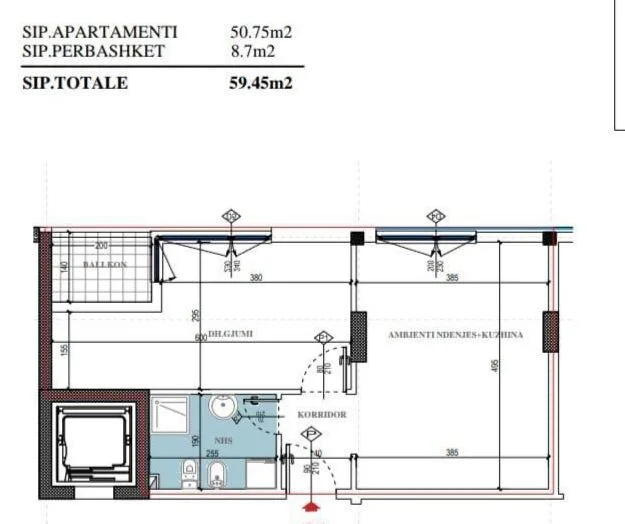 Tirane, shes apartament 1+1+Ballkon Kati 3, 60 m² 128.000 € (Don Bosko)