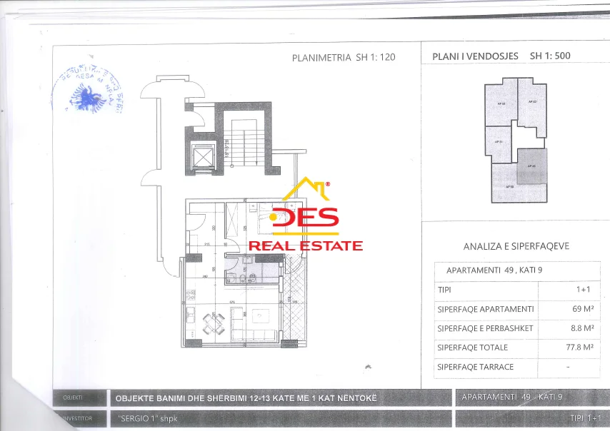 Vlore, shitet apartament 1+1+Ballkon Kati 9, 77 m² (Rruga Reshat Osmani)