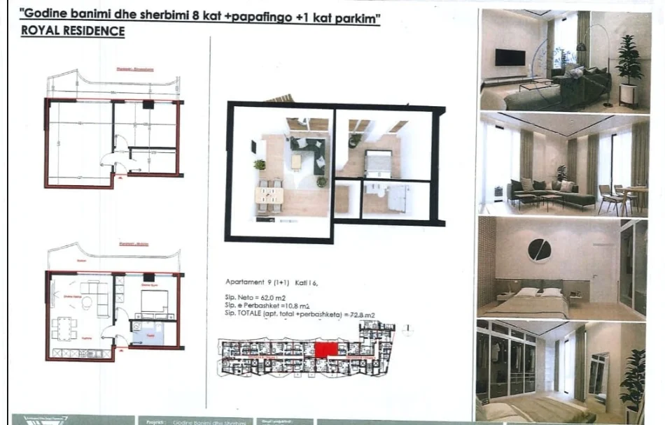 Lezhe, shitet apartament 1+1 Kati 6, 73 m² 109.200 € 