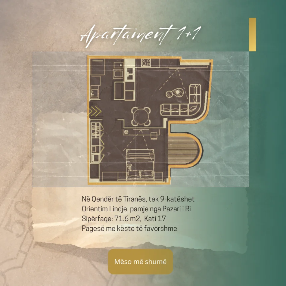 Tirane, shitet apartament 1+1 Kati 18, 72 m² (Luigj Gurakuqi, tek 9-Katëshet)