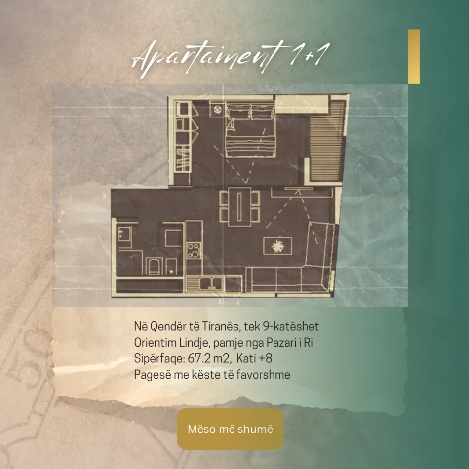 Tirane, shitet apartament 1+1 Kati 8, 67 m² (Kulla Bazaar Gate tek 9-katëshet)