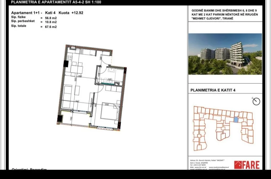 Shitet 1+1 Kati 4, 68 m²