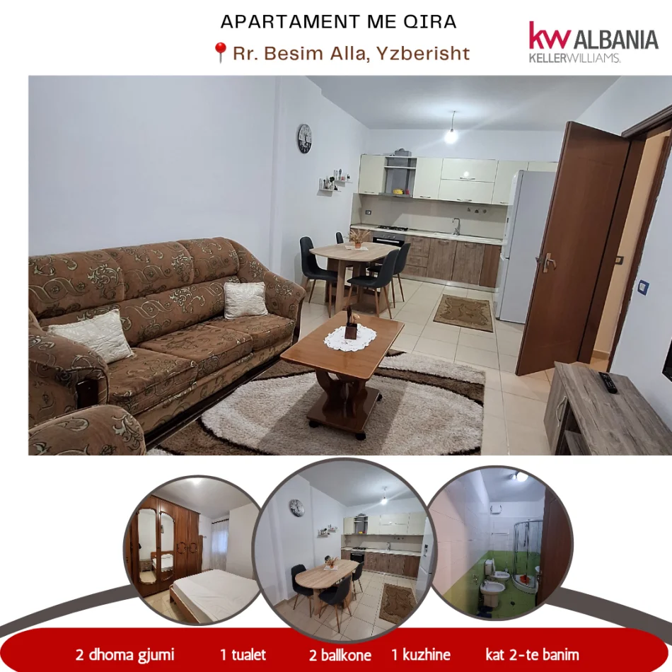 Tirane, jap me qera apartament 2+1+Ballkon Kati 2, 82 m² 450 € (Besim Alla)