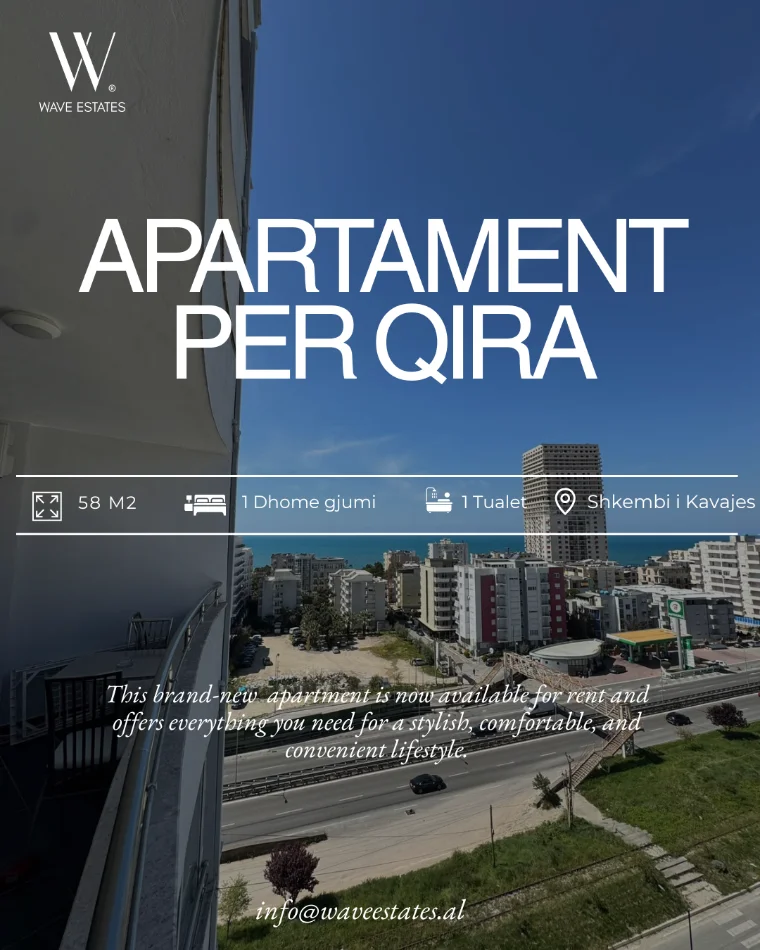Durres, jepet me qera apartament 1+1 , 58 m² 450 € (Shkembi i Kavajes)