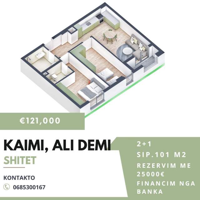 Tirane, shitet apartament 2+1 Kati 1, 72 m² 87.000 Euro (Pasho Hysa)