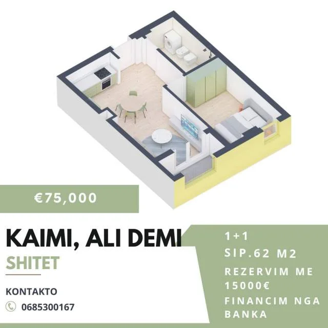 Tirane, shitet apartament 2+1 Kati 1, 72 m² 87.000 Euro (Pasho Hysa)