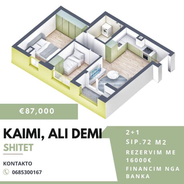 Tirane, shitet apartament 2+1 Kati 1, 72 m² 87.000 Euro (Pasho Hysa)