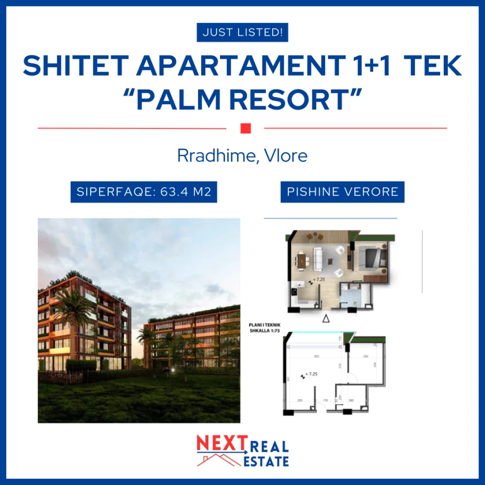 REZERVO PRONEN VETEM ME 500€! Vlore, shitet apartament 1+1+BLK Kati 2, 63 m², 139.480 EURO (Rradhime, Vlore)