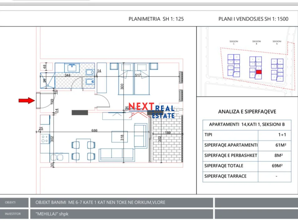 SHITET APARTAMENT 1+1 NE ORIKUM, VLORE