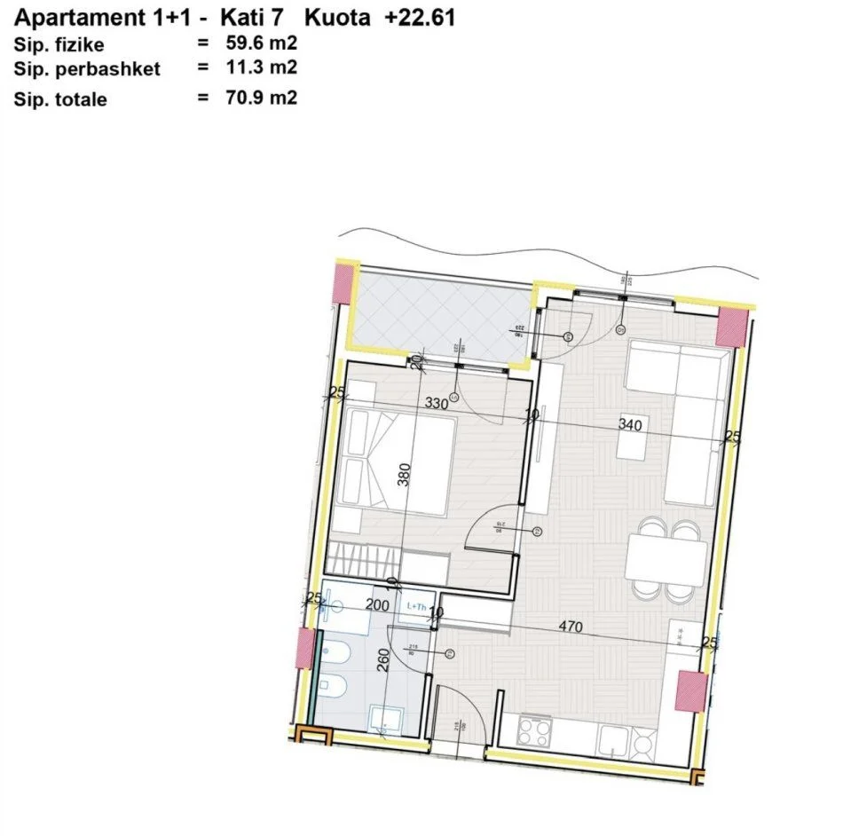 Tirane, shitet apartament 1+1+Ballkon Kati 7, 71 m² 92.190 € (PASKUQAN)
