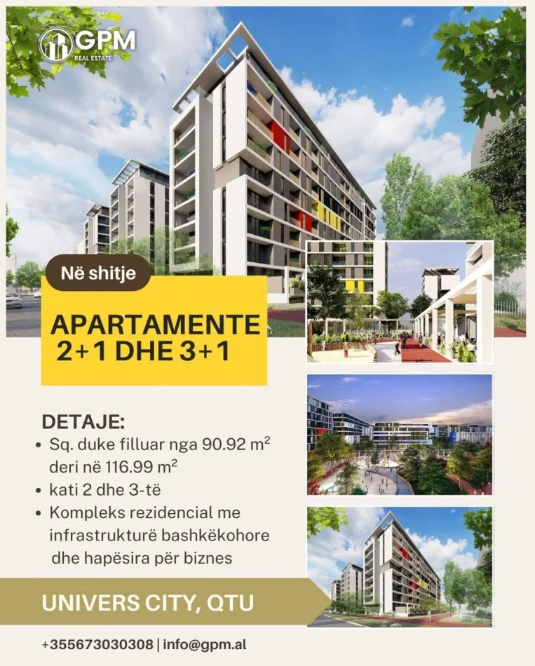 Tirane, shiten apartamente   2+1 dhe 3+1 tek Univers City , duke filluar nga  91 m².