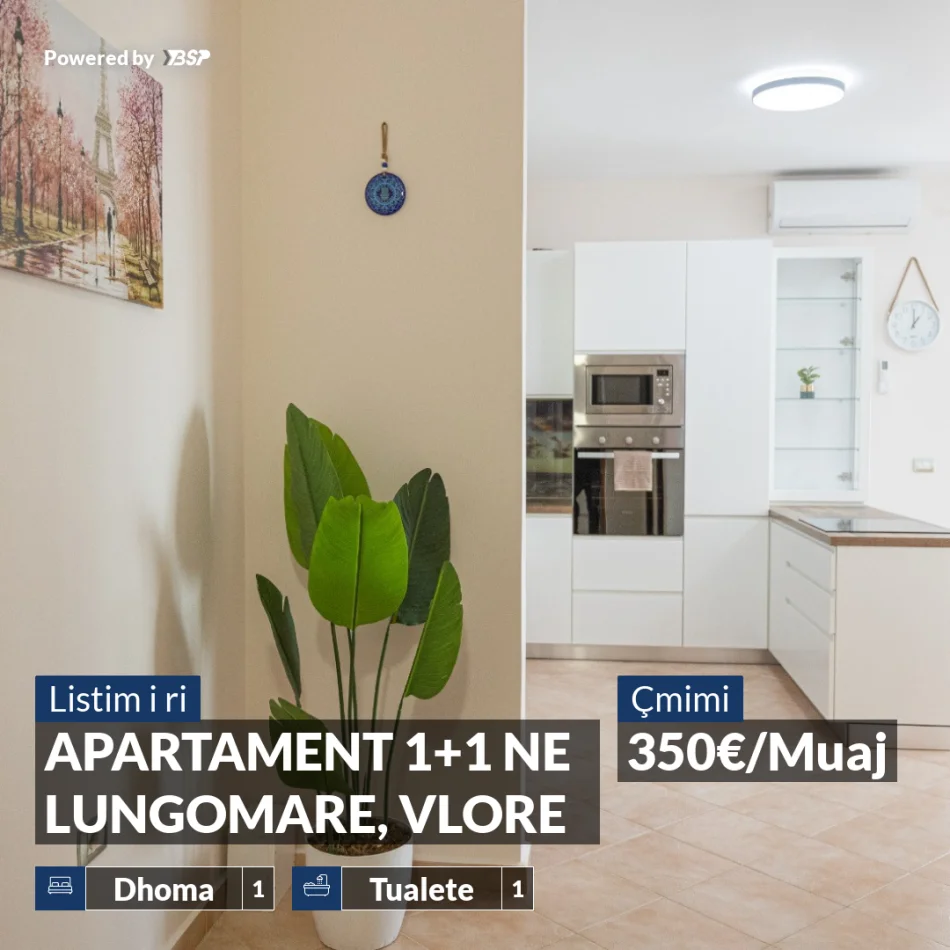 Vlore, jepet me qera apartament 1+1+Ballkon , 350 € (LUNGOMARE)