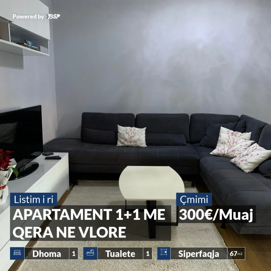Vlore, jepet me qera apartament 1+1+Ballkon , 67 m² 300 € (SHKOLLA ALI DEMI, VLORE)