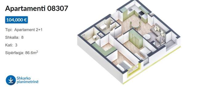 Tirane, shes apartament 2+1+BLK Kati 3, 87 m² 104.000 Euro (Rruga Pasho Hysa)