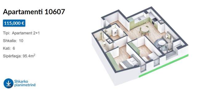 Tirane, shes apartament 2+1+BLK Kati 6, 96 m² 115.000 Euro (Rruga Pasho Hysa)