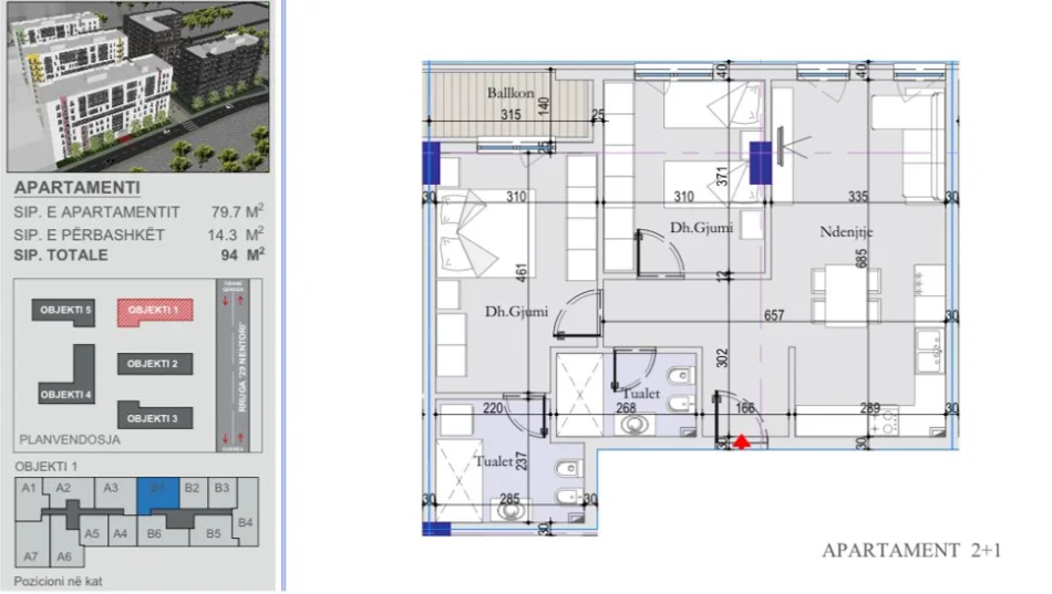 Tirane, shitet apartament 2+1+Ballkon Kati 2, 94 m² 117.500 € (SHESHI SHQIPONJA)