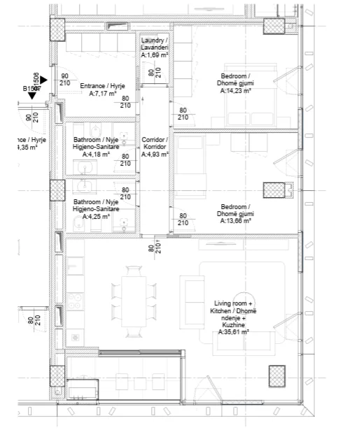 Tirane, shitet apartament 2+1 Kati 15, 125 m² 263.650 € (Bulevardi i Ri)